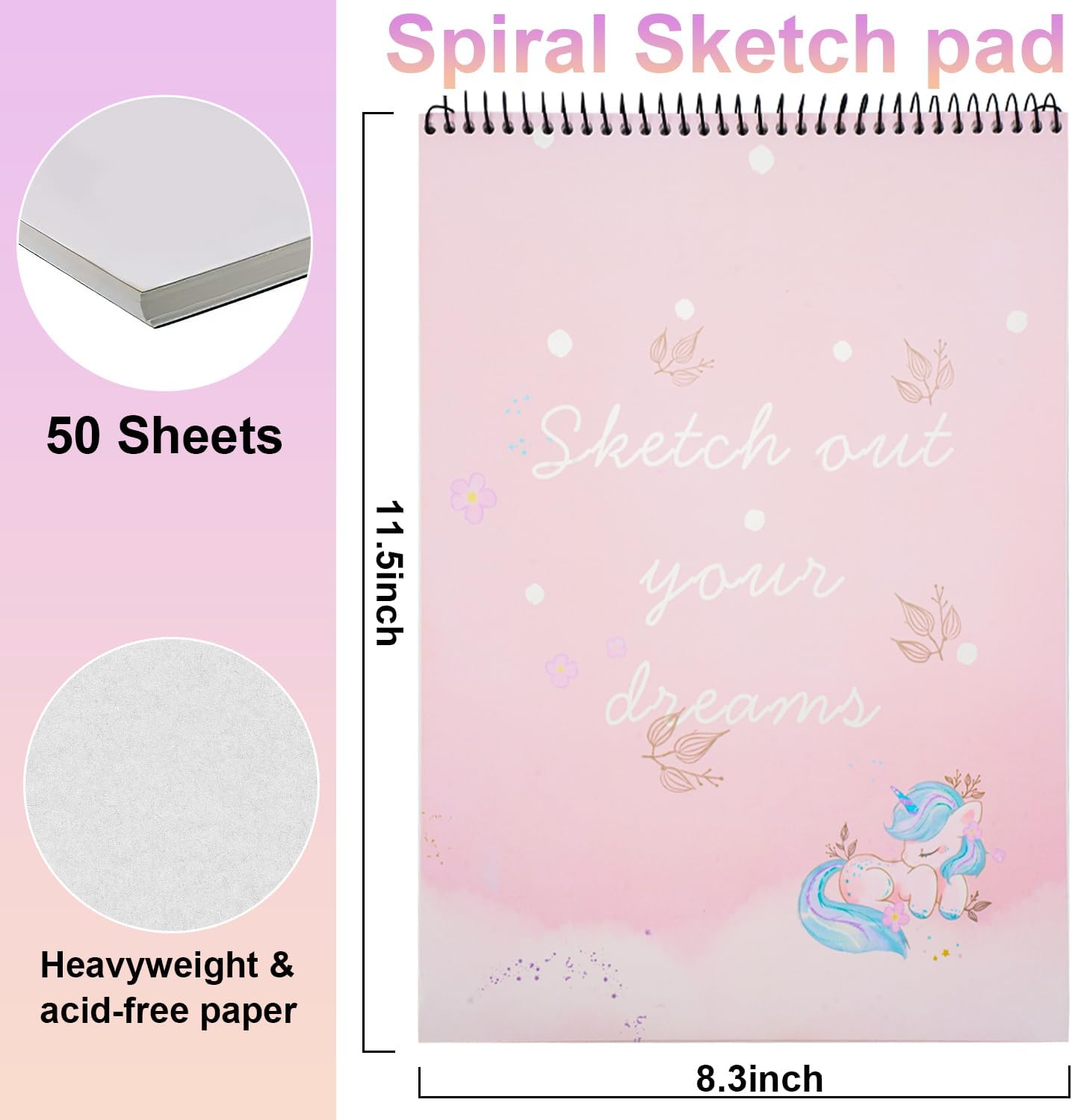 MEMX Sketch Book for Kids, 8”X11.5” 100 Pages(110gsm), Spiral Bound Artist Sketch Pad, Durable Acid Free Sketchbook for Painting, Sketching or Doodling, Best Gifts for Drawing Boys and Girls, White