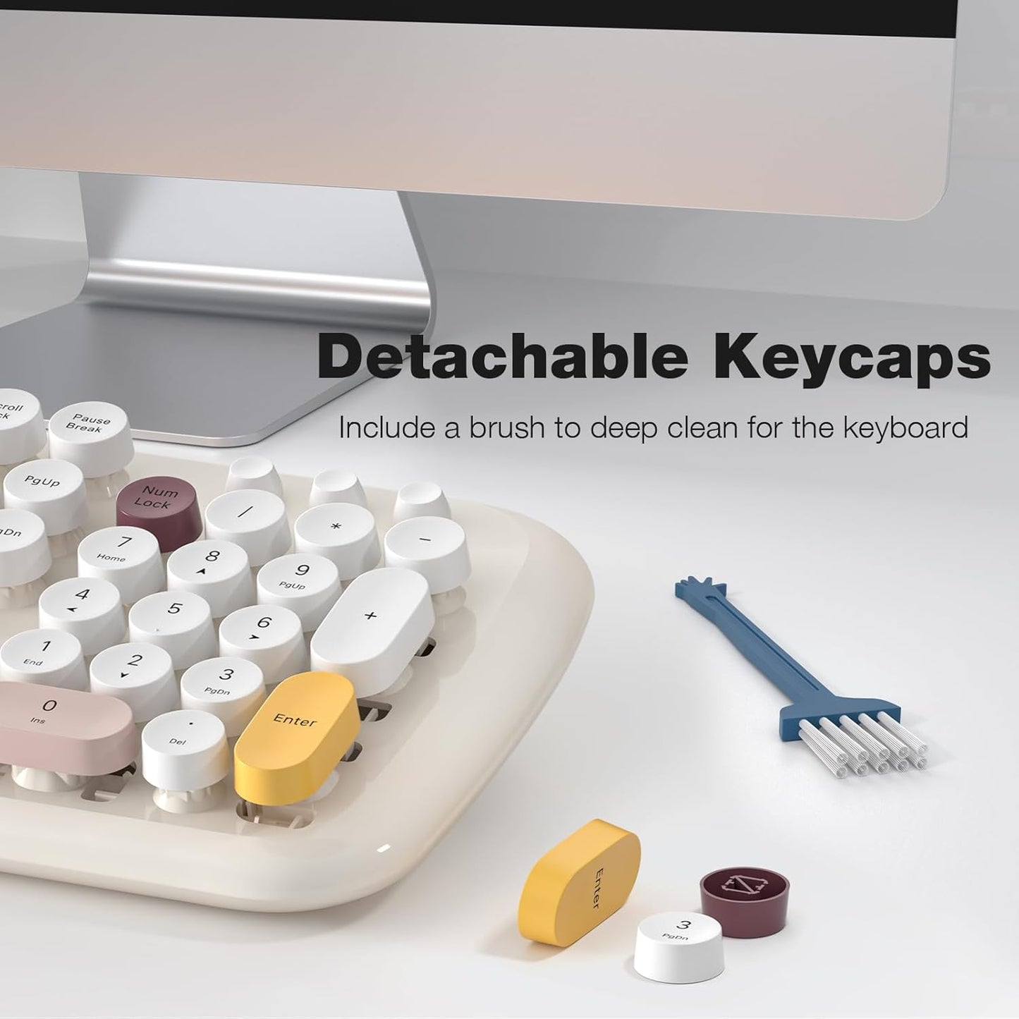 MOFII Wireless Keyboard and Mouse Combo, Full-Sized Colorful Typewriter Keyboard with Round Keycaps, 2.4G Cute Mouse Compatible with PC/Laptop/Computer (Milk White Color)