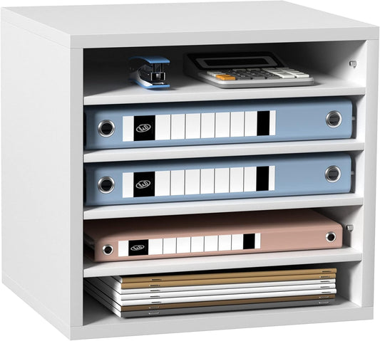 VEVOR Literature Organizers, 5 Compartments Office Mailbox with Adjustable Shelves, Wood Literature Sorter 13.9x12x13 inches for Office, Home, Classroom, Mailrooms Organization, EPA Certified, White