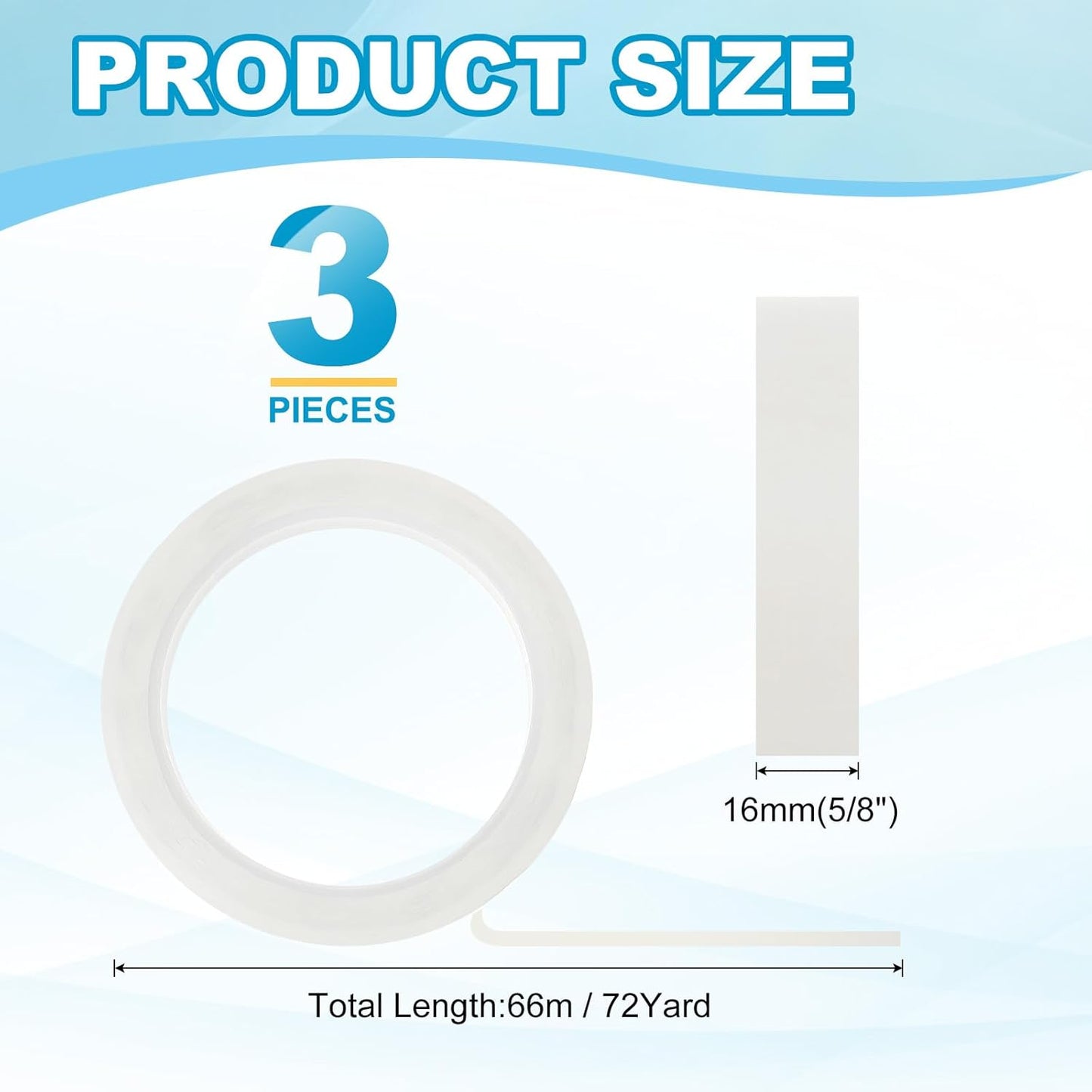 MECCANIXITY Whiteboard Tape 5/8" x 72 Yard Pinstripe Graphic Chart Line Grid Marking Tapes for Classroom Office Dry Erase Board Art, Clear, Pack of 3