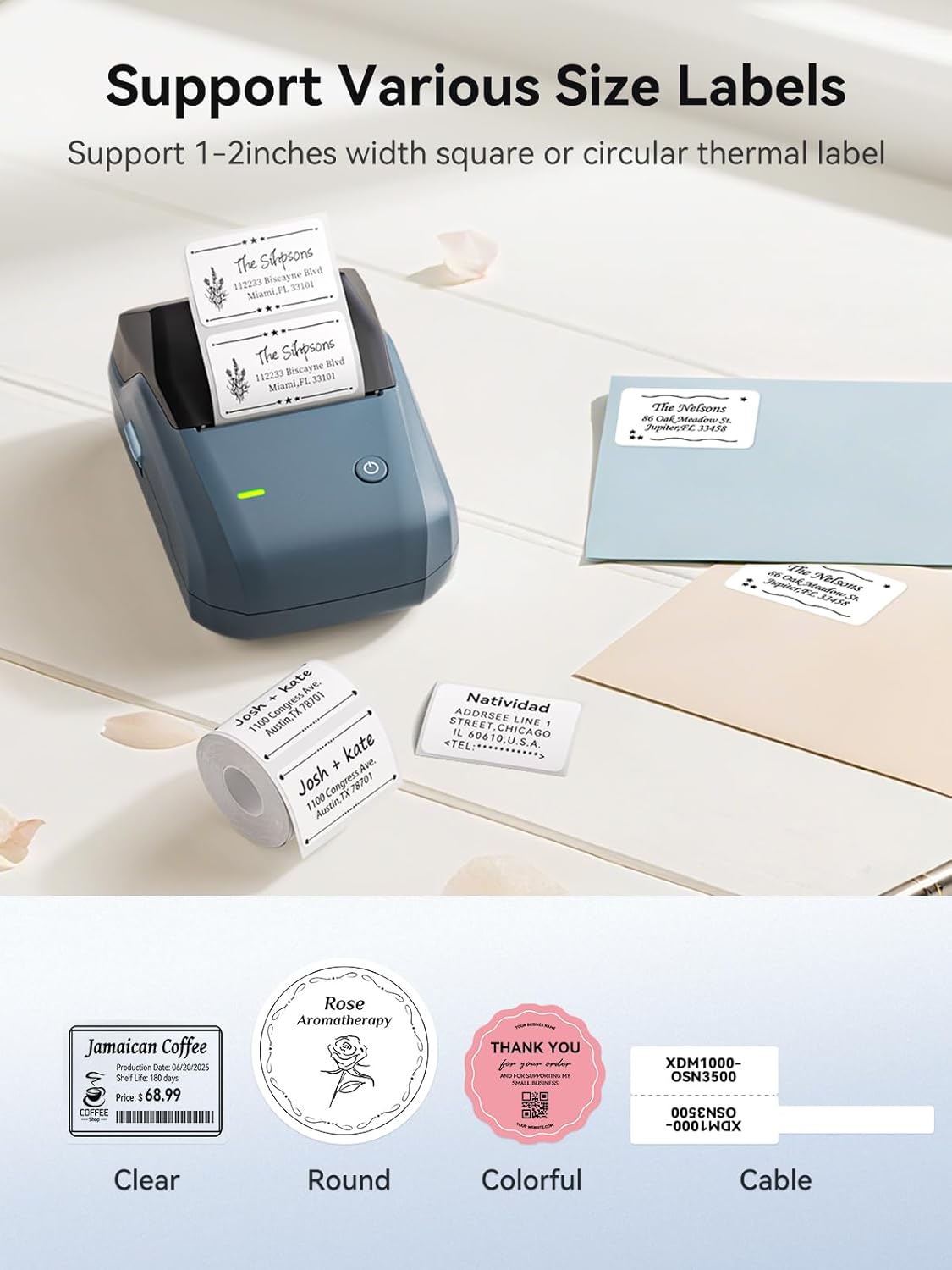 NIIMBOT B1 Label Maker Machine with Tape, 2 Inch Portable Label Printer, Bluetooth Thermal Label Printer with Multiple Templates for Small Business,Office,Home,School (Blue, 1 Printer+1 Roll Label)