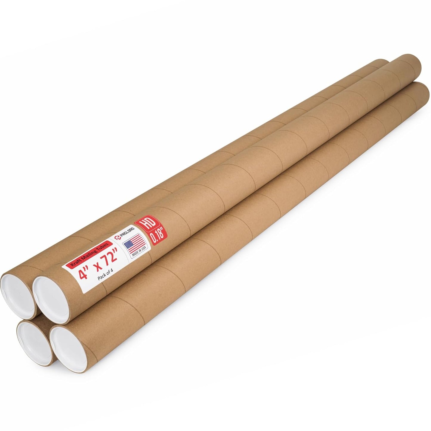 4" x 72" Heavy-Duty Reinforced Cardboard Mailing Tube, Pack of 4 Tubes with 8 Caps – Secure USPS Approved – Great for Shipping and Storing of Prints, Artwork, Posters or Documents
