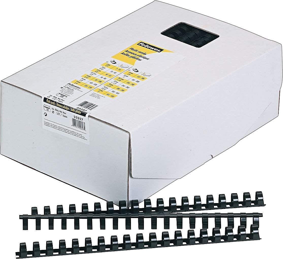 Fellowes "Fellowes 52327, Plastic Combs - Round Back, 100 pack, Black, "5/8"",120 sheet capacity"