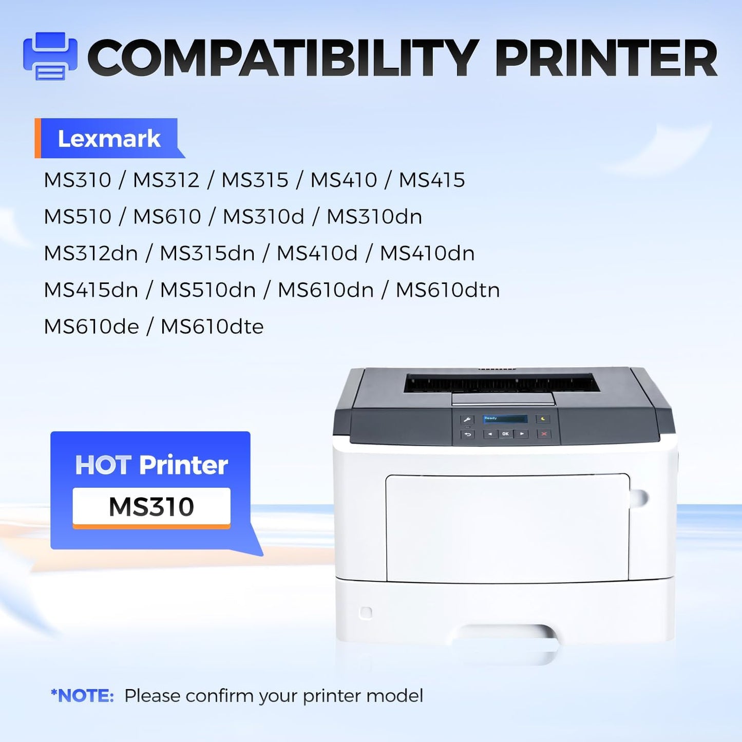 50F1000 Toner Cartridge with chip Black 2-Pack High Yield Replacement for Lexmark 50F1000 50F1H00 Toner Compatible with Lexmark MS310 MS312 MS315 MS410 MS415 MS510 MS610 Laser Printer dn d dtn de dte