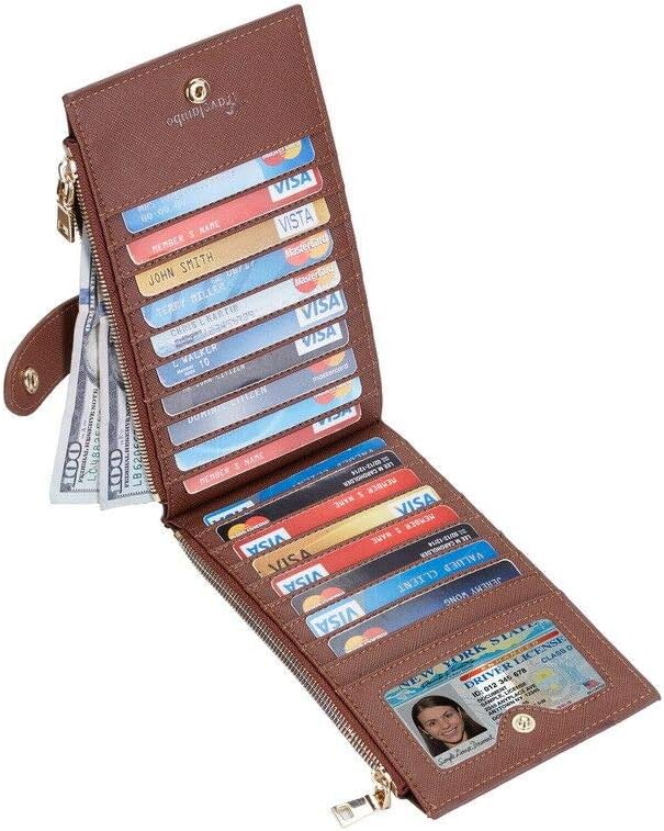 Travelambo RFID Wallet Women Large Size Bifold Multi Card Wallet Case with Zipper Pocke Credit Card Holder for Women