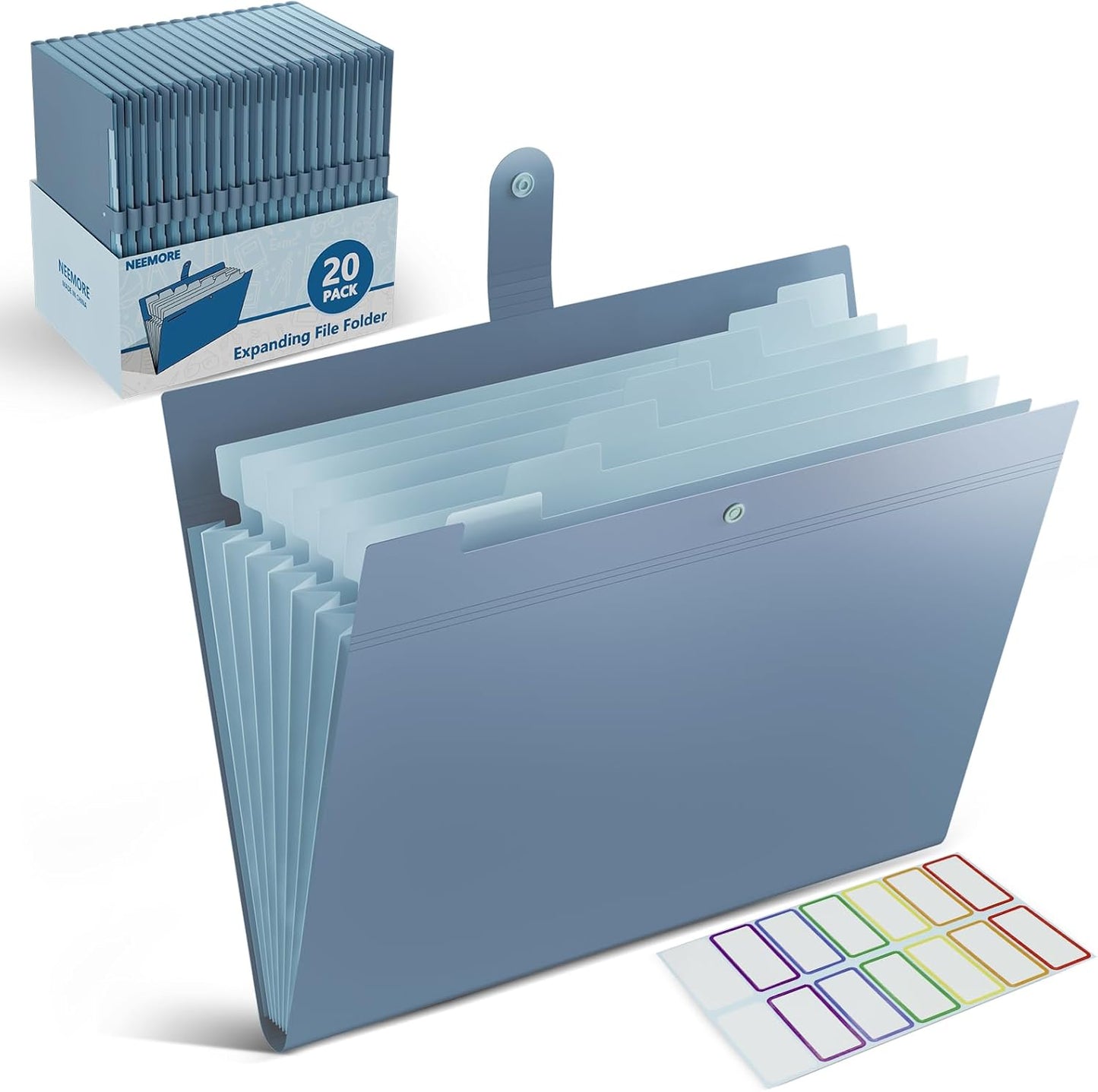 20Pack Accordion File Organizer Expanding File Folder with 8 Pockets, Bulk Letter Size Portable Paper Document Organizer for Office Home Business Supplies, Blue