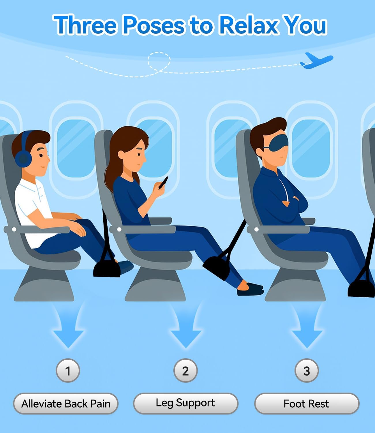 Ergonomic Airplane Foot Hammock(Memory Foam)-Ultimate Comfort Foot Hammock for Plane Travel Essentials to Relax Your Feet, Portable Airplane Foot Rest with Adjustable Strap, Perfect for Long Flight