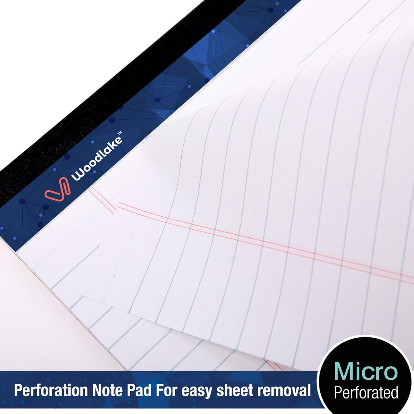 Woodlake Legal Pads 8.5 x 11 , 6 Pack, Wide Ruled Note Pad, Premium 60 GSM White Paper Pad, No Ink Bleed, Micro‑Perforated Notpad, Sturdy Chipboard Back, 50 Sheets/Pad,for School, Office & Home, Made in USA