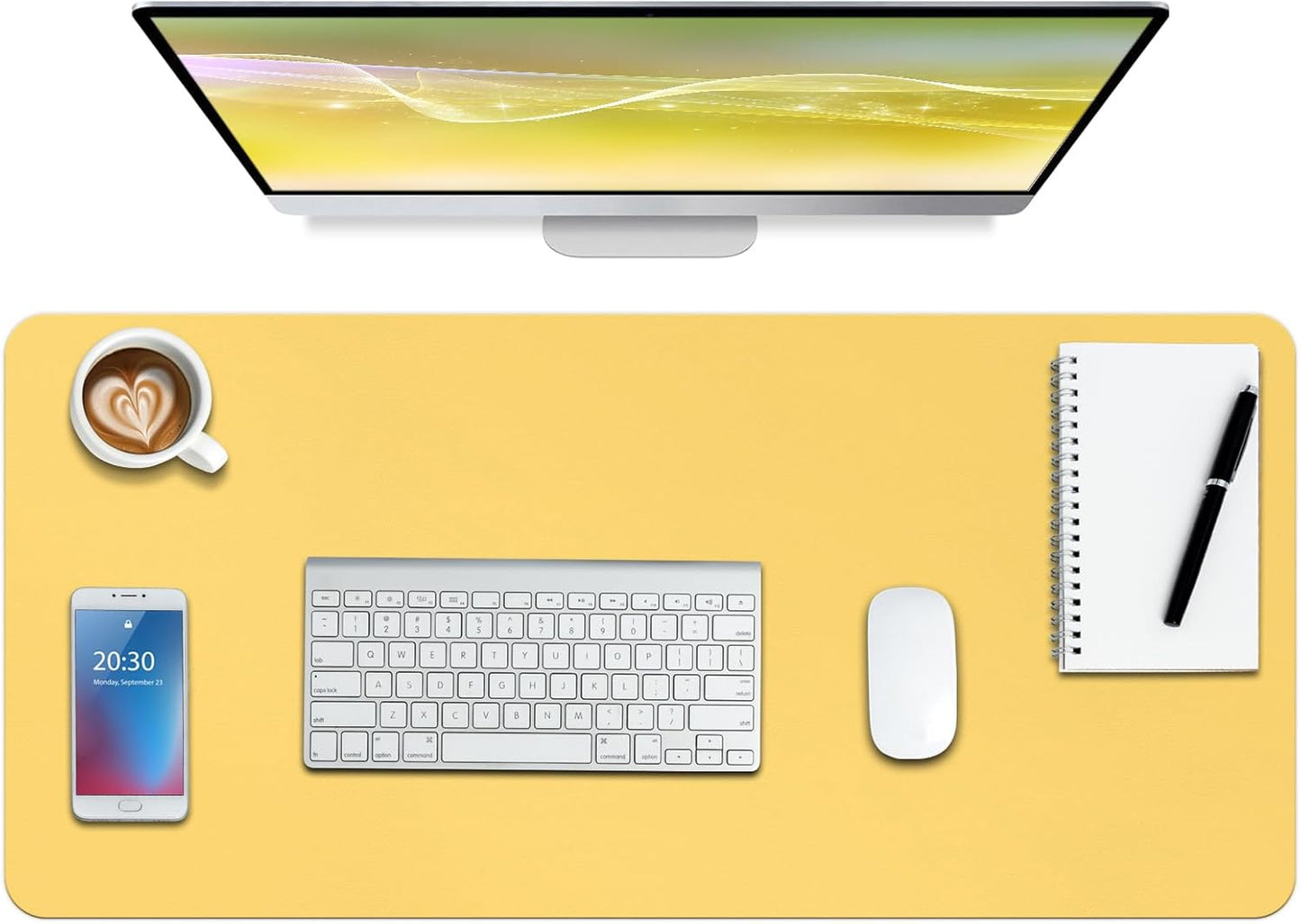 Boutilon Leather Desk Pad Protector,Non-Slip Mouse Pad,Laptop Desk Pad,Office Mouse Mat,Waterproof Leather Desk Blotter,Desk Writing Pad for Office and Home (S-Yellow,24"x 14")