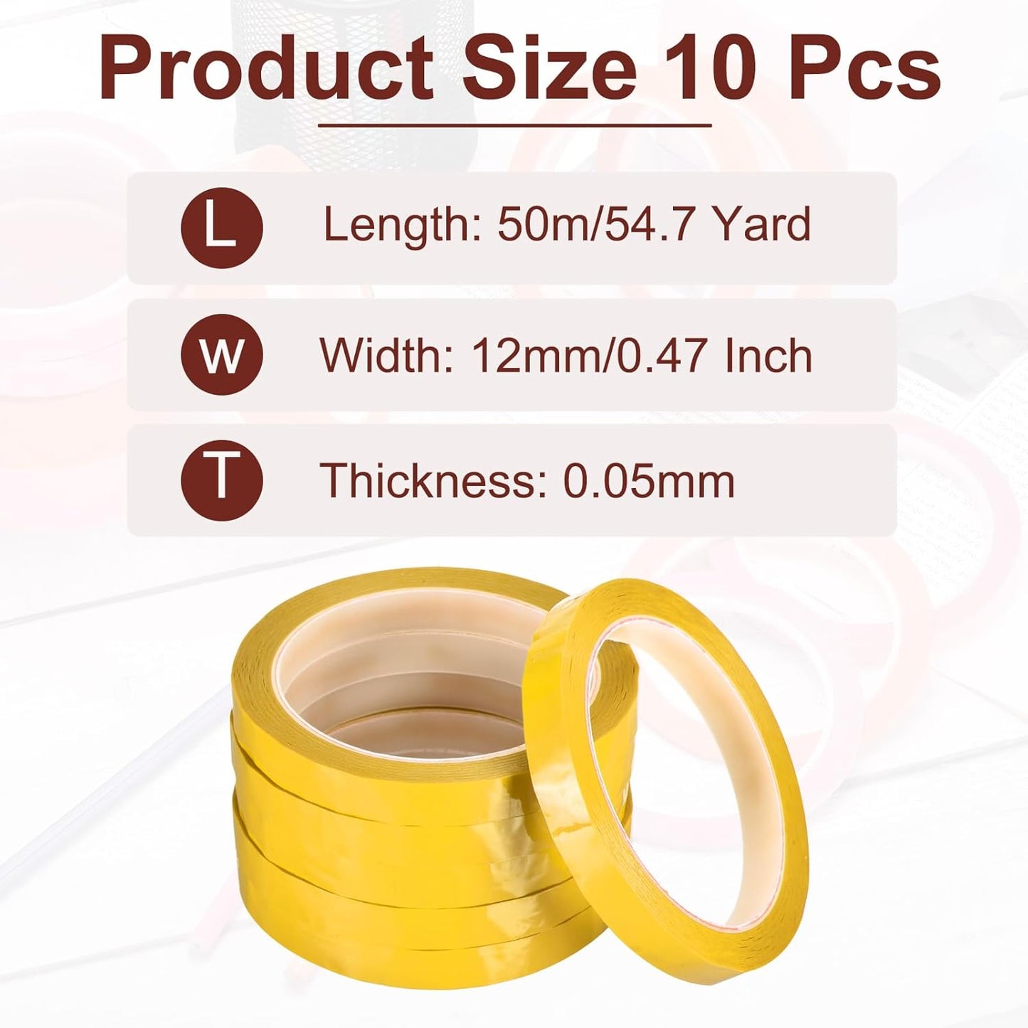 MECCANIXITY 10 Rolls Whiteboard Tape Graphic Chart Tape 12mm 54.7 Yard Art Tape Thin Self-Adhesive Pinstripe Tape Masking Tape for Gift Wrapping Craft Supplies, Yellow