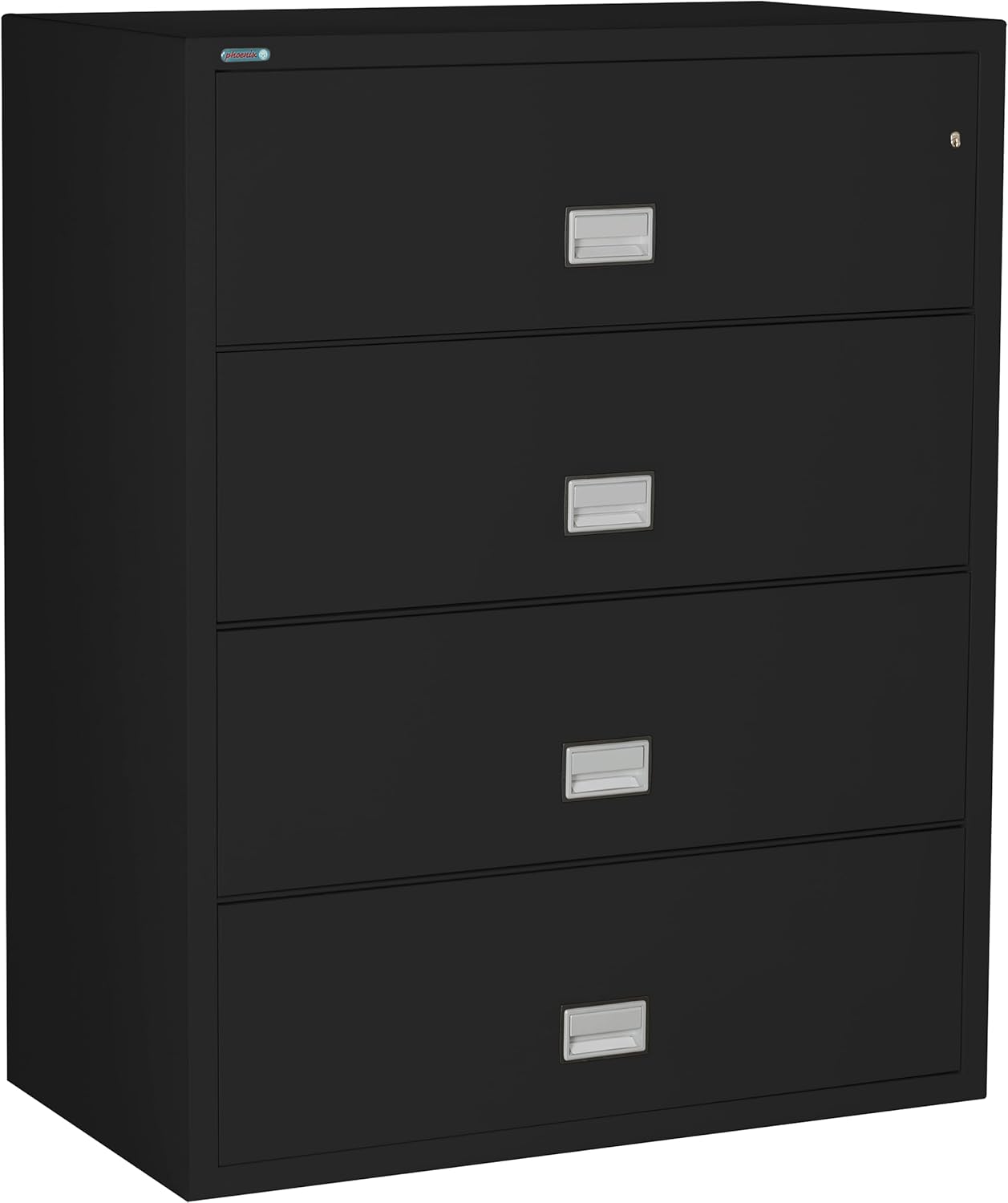 44 inch Wide 4-Drawer Lateral Fireproof File Cabinet – Legal and Letter Size Filing – Key Lock – Water Resistant – Fire Safe and Impact Rated – Black Finish – Model LAT4W44B