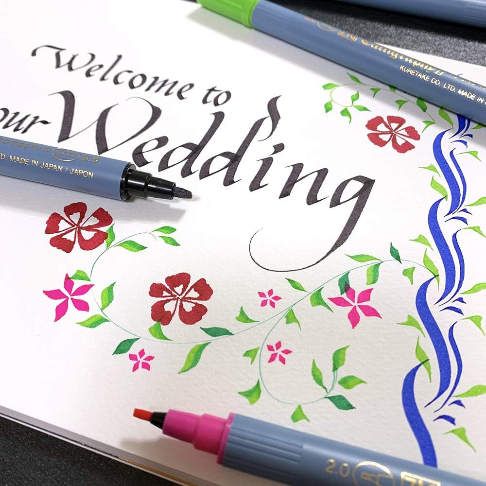 Kuretake ZIG Calligraphy Marker Pens, 24 Colors set, 2mm & 3.5mm Dual Tip Markers, for Writing & Hand Lettering, for Professional, Beginner, Water-based dye ink, Made in Japan