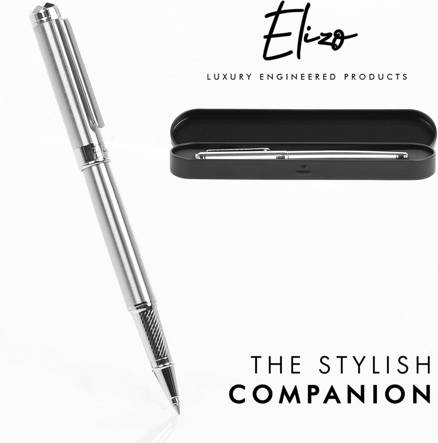 ELIZO Luxury Pen Fancy Chrome Silver Nice Gift Rollerball Cool Pens Best Schmidt Ink EDC Pen Executive Smooth Writing Pens for Men Women