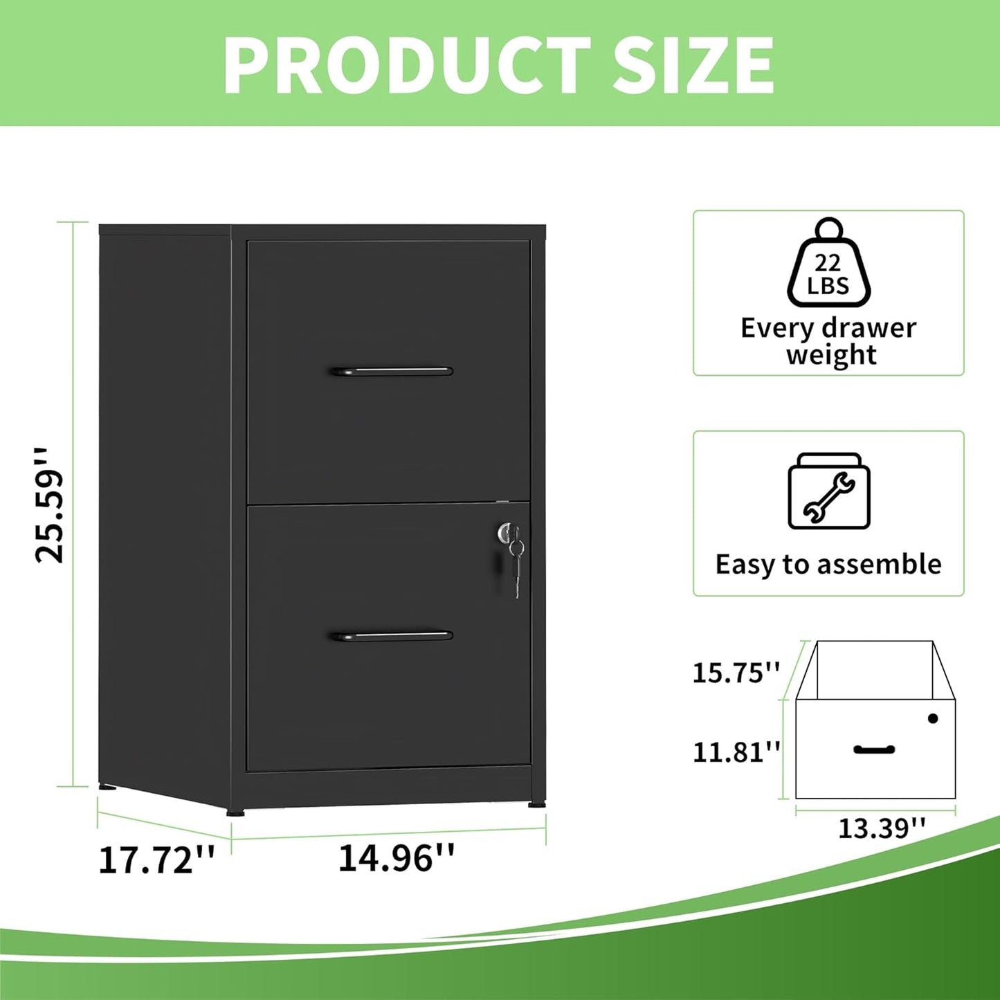 Metal File Cabinet with Drawer Heavy Duty Home Office Steel Vertical Filing Lockable Cabinets for Legal/Letter Size,Assembly Required