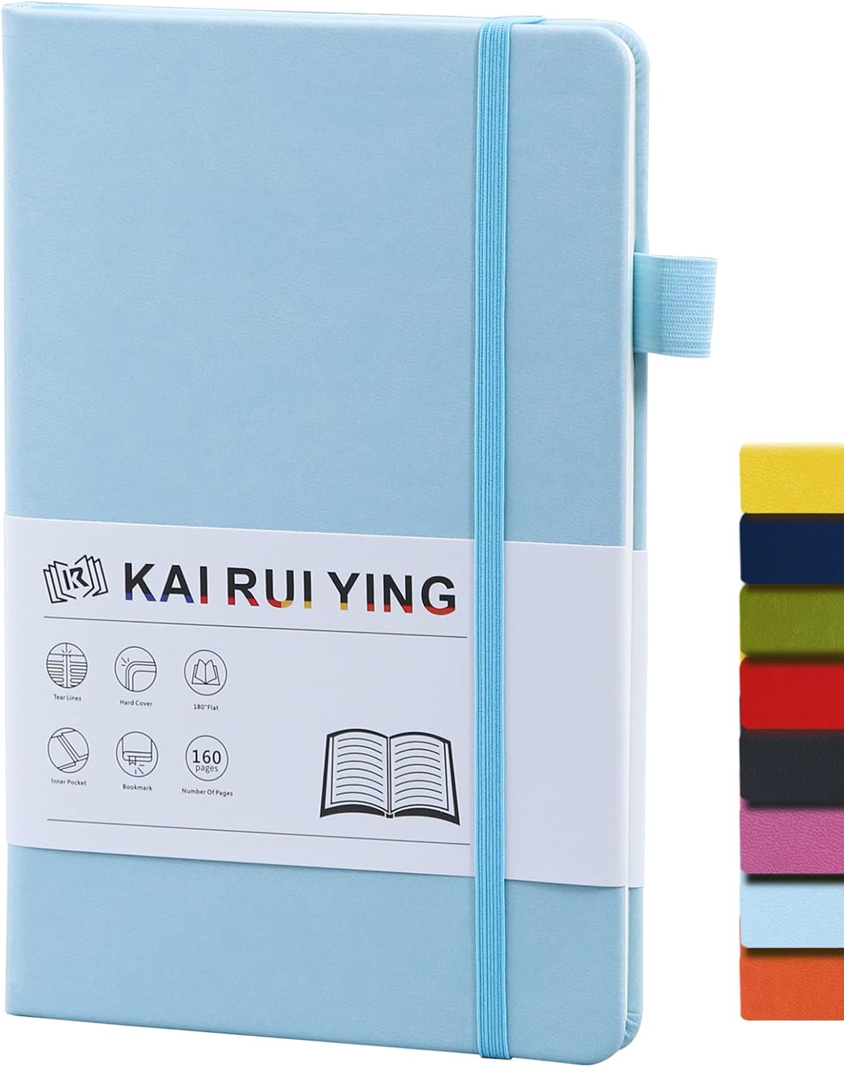 KaiRuiYing Lined Journal Notebook with Pen Holder, 160 Pages, 5.5'' × 8.6'' Medium Size A5-100 GSM Thick Paper, for Writing, Work, Office, Leather Hardcover
