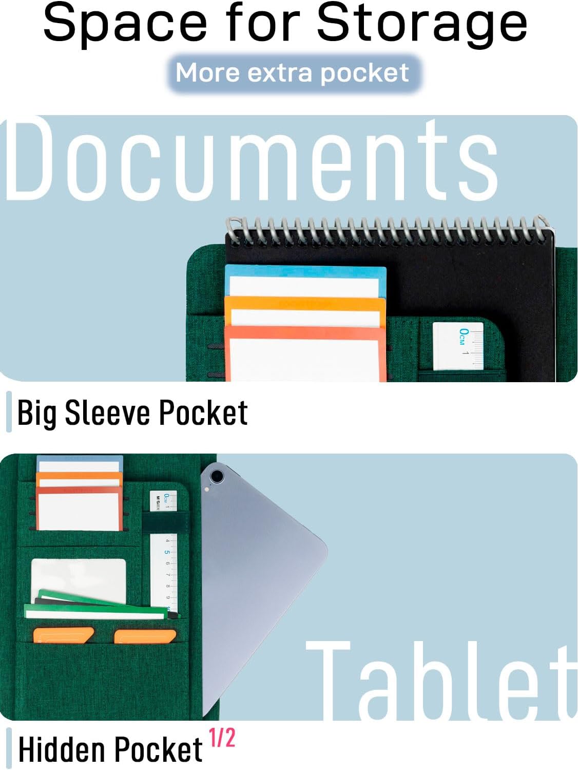 Sturdy Planner Cover for Rocketbook Smart Notebook - Water-Resistant Fabric Padfolio, Business Padfolio with Zipper Pen Pocket, Fits Executive Size A5, Rocketbook Accessories (Green)