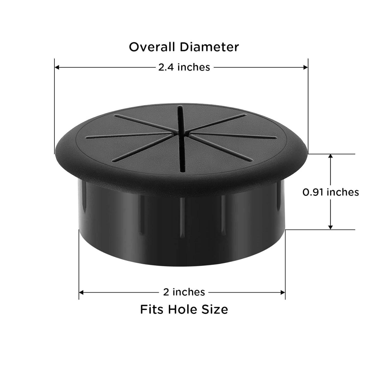 HYCC 2 Pack 2 Inch Flexible Desk Grommet,Organize Wires and Cables on Office Equipment, Computer Components, Entertainment Systems Effectively - Color: Black