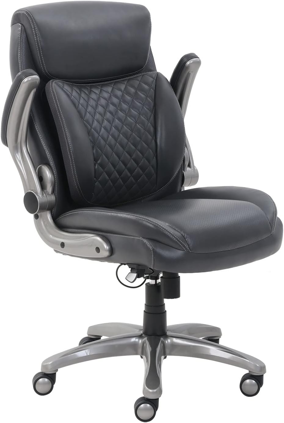 Amazon Basics Ergonomic Executive Office Desk Chair with Lumbar Support, Flip-up Armrests, Adjustable Height, Grey Leather