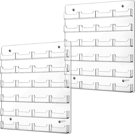 Lincia 2 Pieces Acrylic Business Card Holder Wall Mount Clear Sticker Display Rack Multiple Clear Acrylic Card Organizer Sticker Display Stand Pre Drilled Index Card Storage (24 Pockets)
