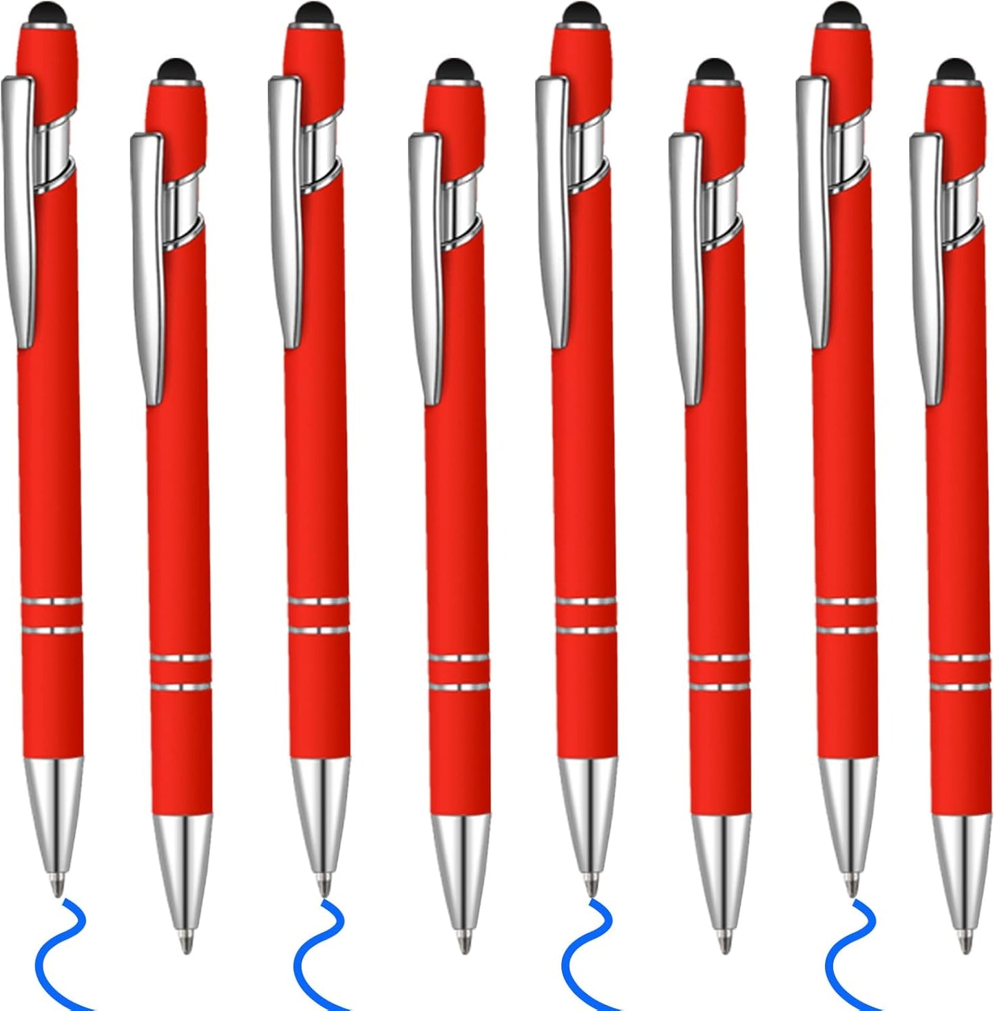 8 Pcs Blue Ink Ballpoint Pen with Stylus Tip 2 in 1 Stylus Ballpoint Pen Metal Pens Stylus Pen for Touch Screens School Office Coworkers (Red)