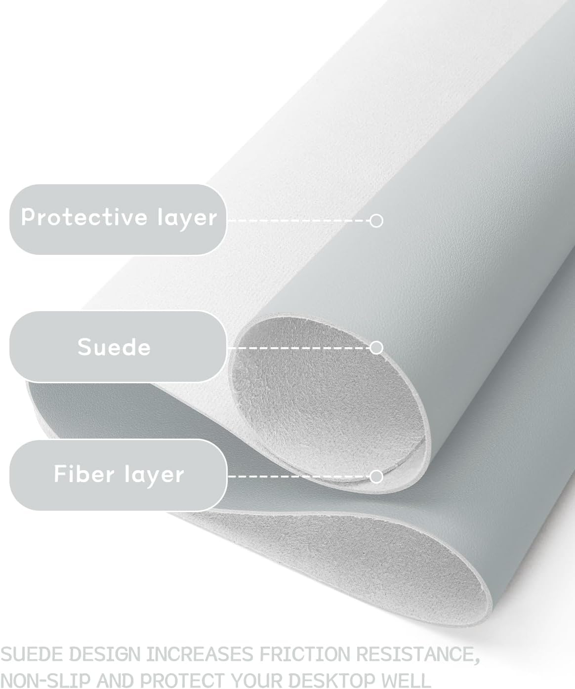 YSAGi Non-Slip Leather Desk Pad, Waterproof Laptop Computer Desk Keyboard Mat, Table Protector Blotter Mat, Large Mouse Pad for Office/Work/Home/Decor(Silver-Grey, 23.6" x 13.7")