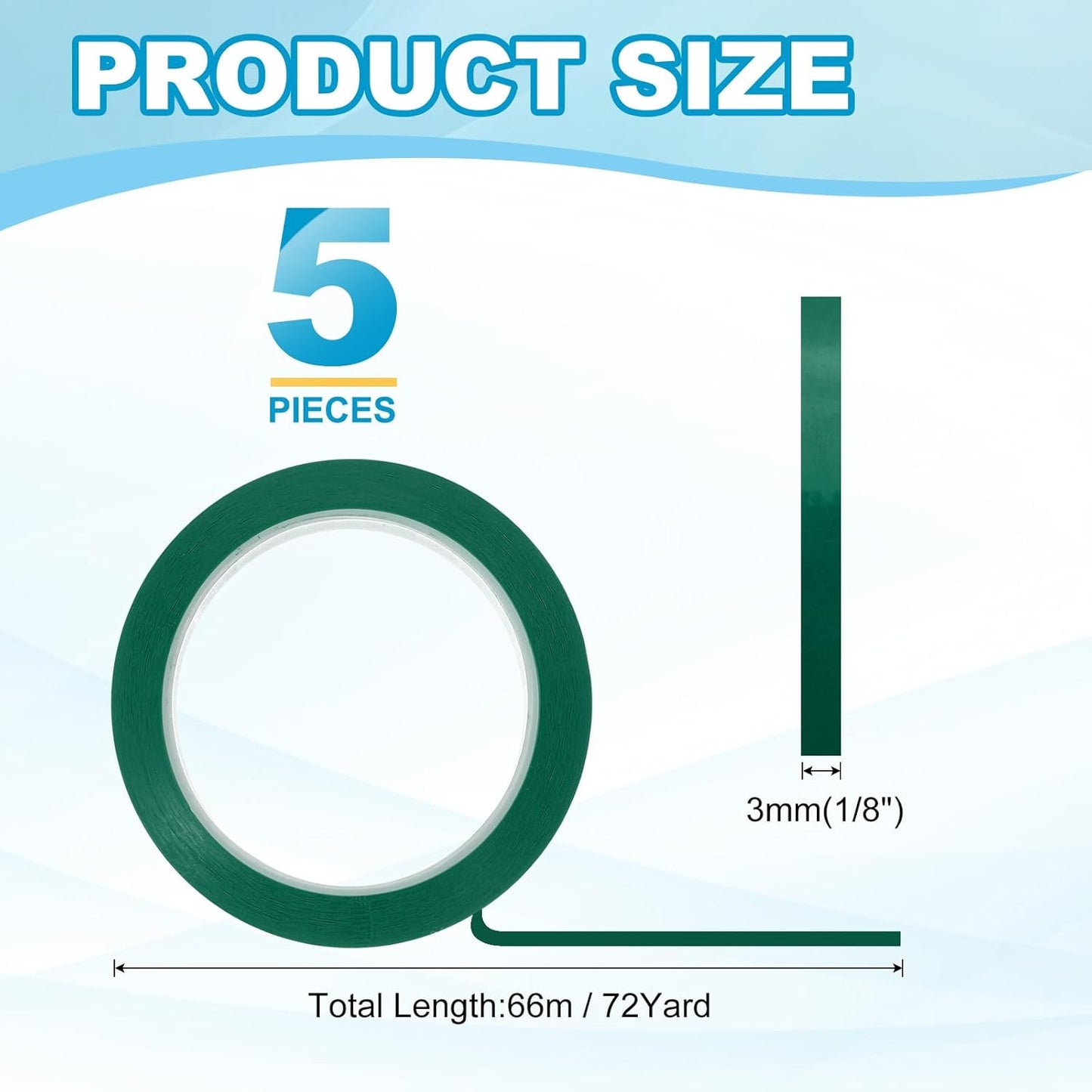 MECCANIXITY Whiteboard Tape 1/8" x 72 Yard Pinstripe Graphic Chart Line Grid Marking Tapes for Classroom Office Dry Erase Board Art, Green, Pack of 5