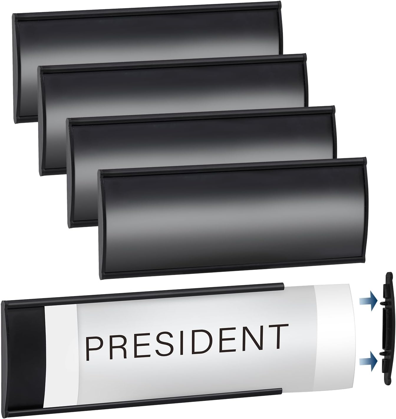 6 Pcs Office Door Signs - 8" x 3" Curved Name Plate Holders for Office, Wall-Mount Door Signs with Plastic Film and Adhesive Tape (Black)