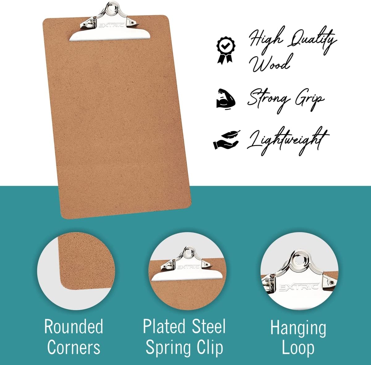 24 Clipboards Standard A4 Letter Size, 9x12.5 inch Wooden Clipboard with 6" Metal Clip, Hardboard, Fits 8.5 x 11 Inch Paper, Bulk Pack
