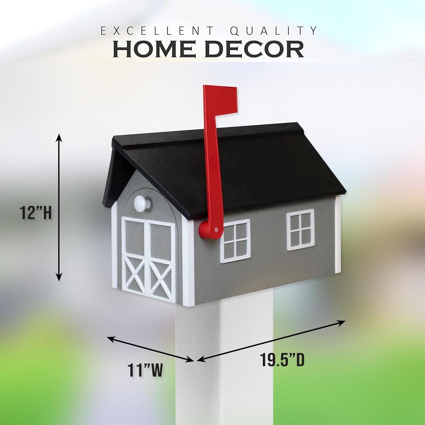 Peaceful Classics Poly Mailbox- Durable, Weather-Resistant Amish Craftsman Mailboxes for Outside Uses Like Front Yard and Road Side- Long-Lasting, Decorative, Modern Mailbox (Gray).