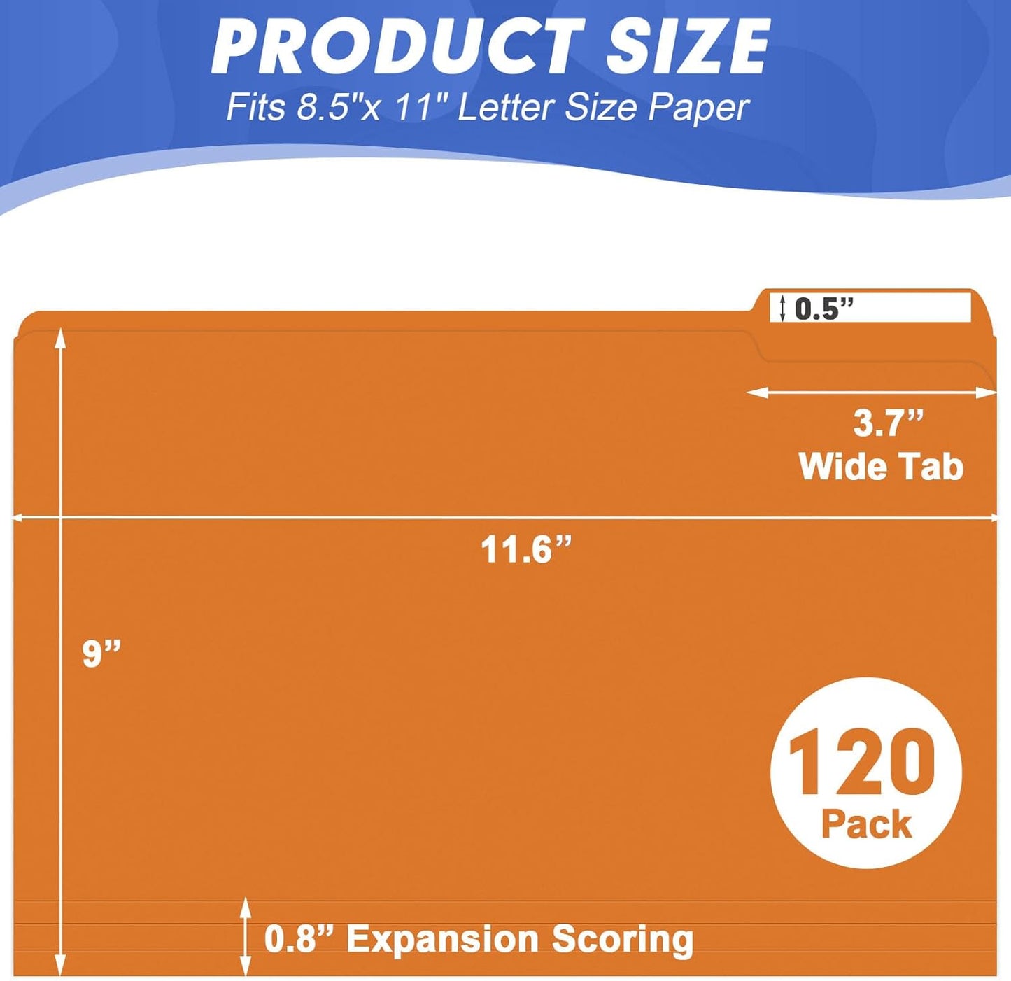 File Folder, HERKKA 120 Pack 1/3 Cut Tab File Folders, File Folders Great for Organizing and Filing, Letter Size, Orange