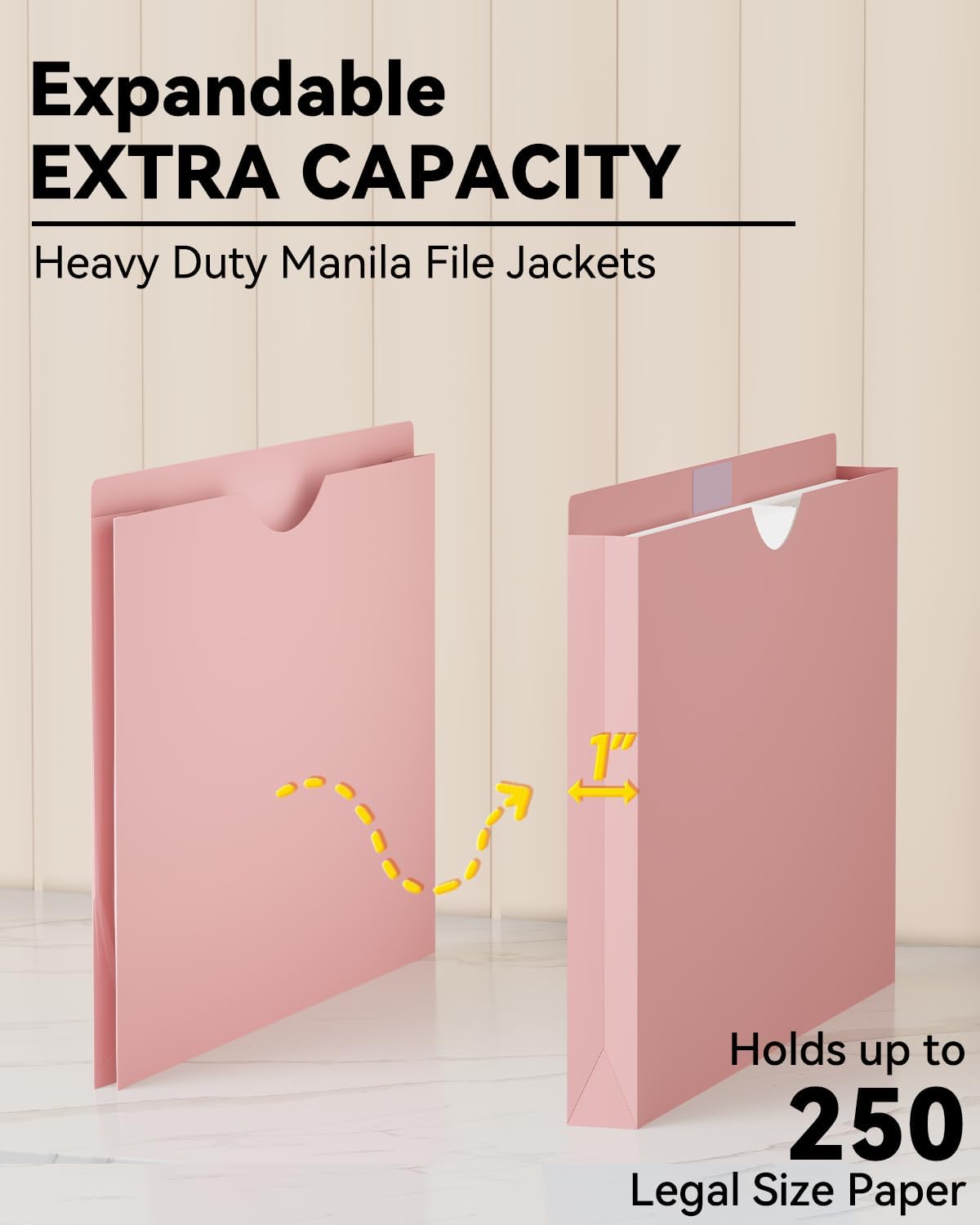 ANSOOK Plastic File Jackets,1" Legal Size Manilla Folders,12 Pack Expanding File Folder,Expansion Pocket,File Cabinet Folders,Reinforced Straight Cut Tab,Morandi Color Manila Folder for Office Home