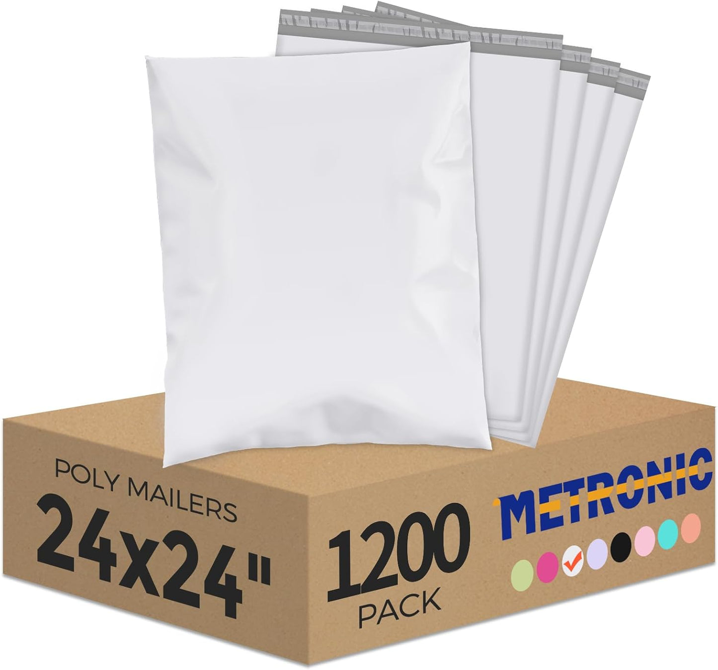 Metronic Poly Mailers 24x24 1200 PC White, Large Shipping Bags for Clothing Packaging Bags Strong Self Seal Adhesive Shipping Envelopes for Small Business Tear-resistant Mailing Bags Mailing Envelopes