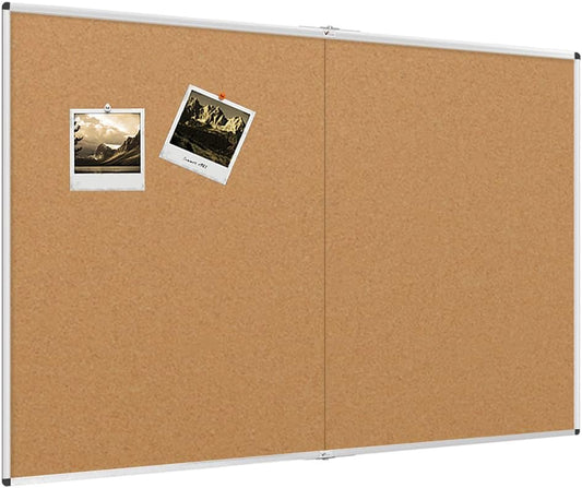 VIZ-PRO Cork Bulletin Board/Foldable Noticeboard, 48 X 36 Inches, Silver Aluminium Frame