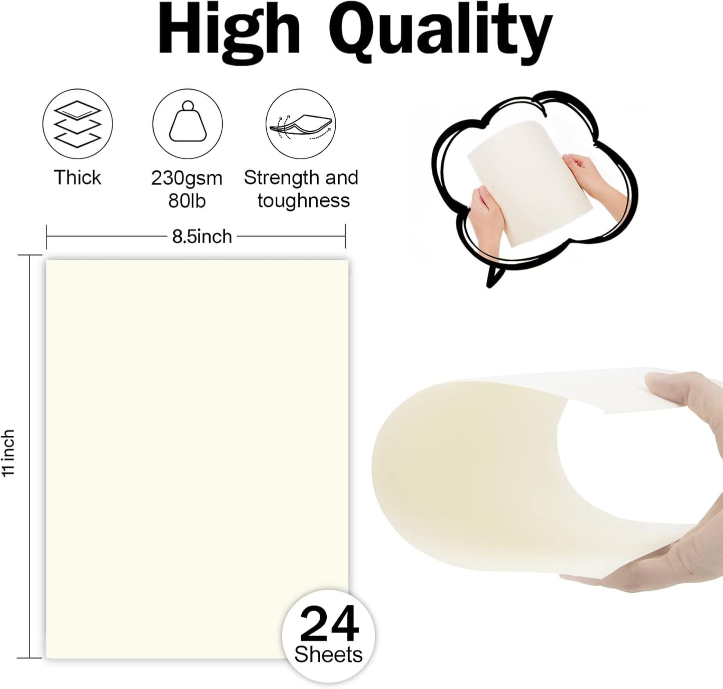 24 Sheets Cream Cardstock 8.5 x 11 Off White Paper, Goefun Ivory Card Stock Printer Paper for Cards Making, Office Printing, Certificate