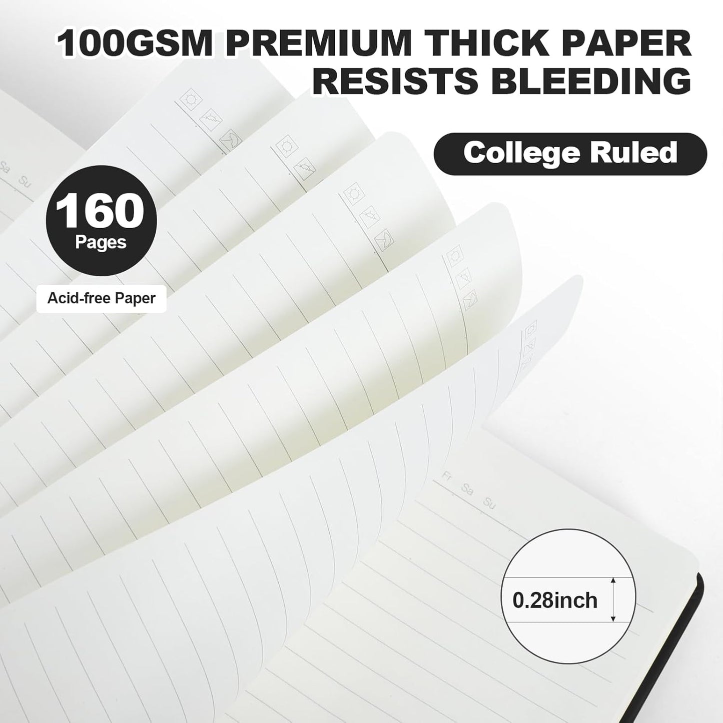 Lined Journal Notebooks for Writing, 100 GSM Thick Paper, Hardcover Notebook, A5 College Ruled Notebook, Journaling Notebook for School/Travel/Office (8 Pack, Black)