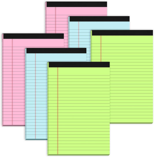 Small Legal Pads 5x8 Colored Note Pads, 6 Pack Small Notepads for Work, Pink Notepad 5x8 Mini Legal Pad, Colored Legal Pads 5x8 for Home Office Supplies, Lined Notebook Paper 5x8 Notes, 30 Sheets/Pad
