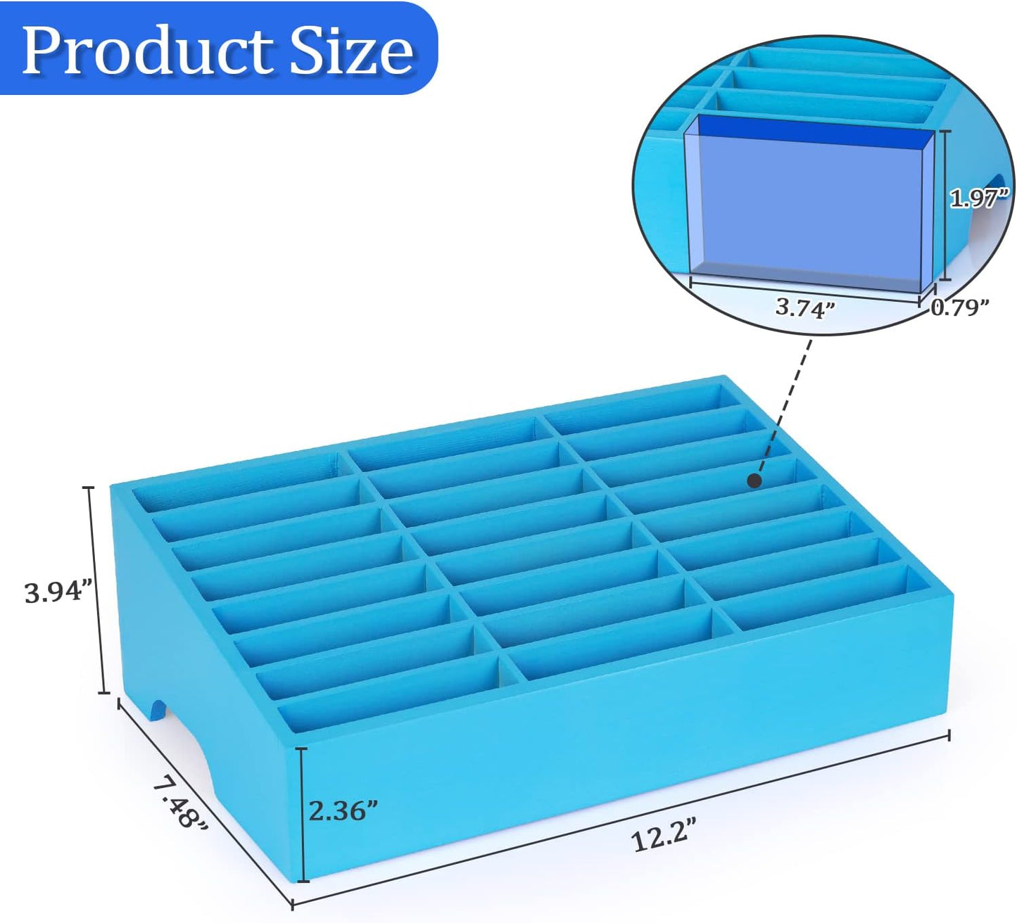 24-Grid Wooden Cell Phone Holder Desktop Organizer Storage Box for Classroom Office (Blue 24-Grid)