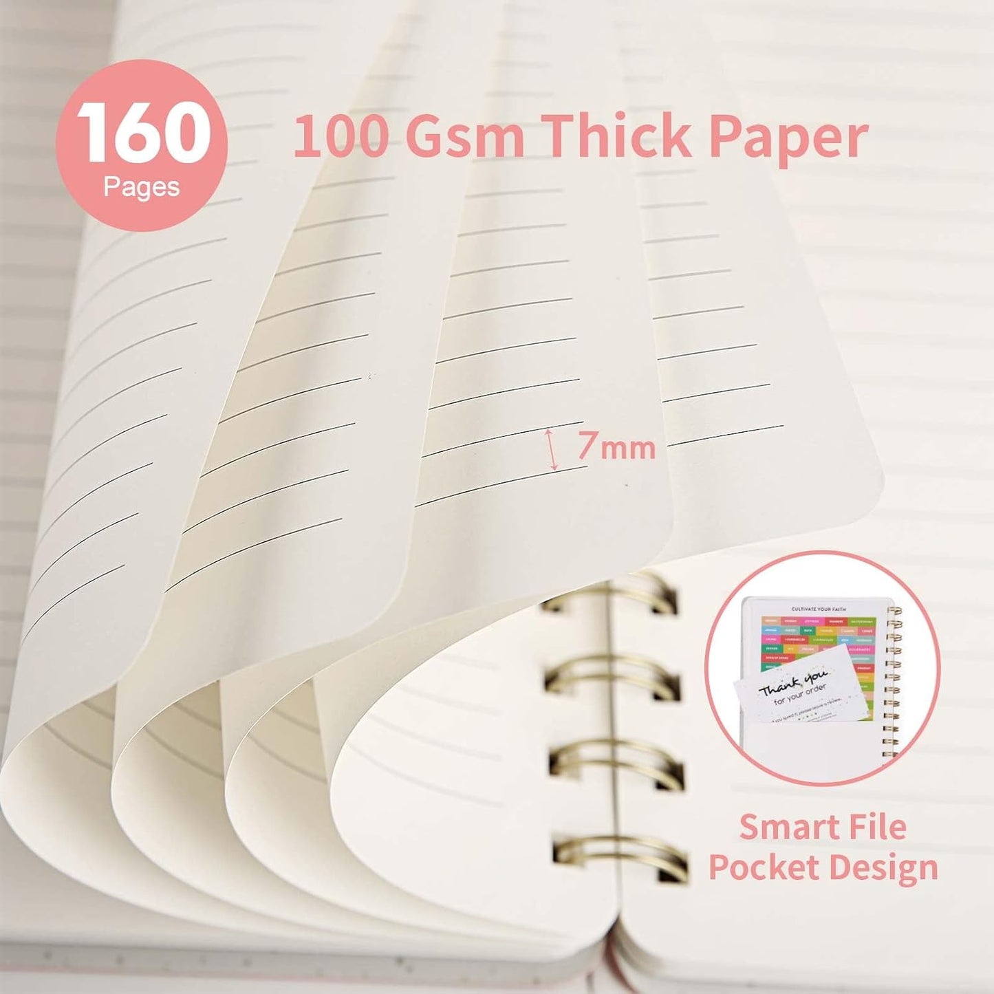 Lined Spiral Notebook College Ruled A5 Journal Book for Note Taking, 160 Pages Writing Journal for Office and Home School Supplies 5.75 x 8.125 inch - Pink