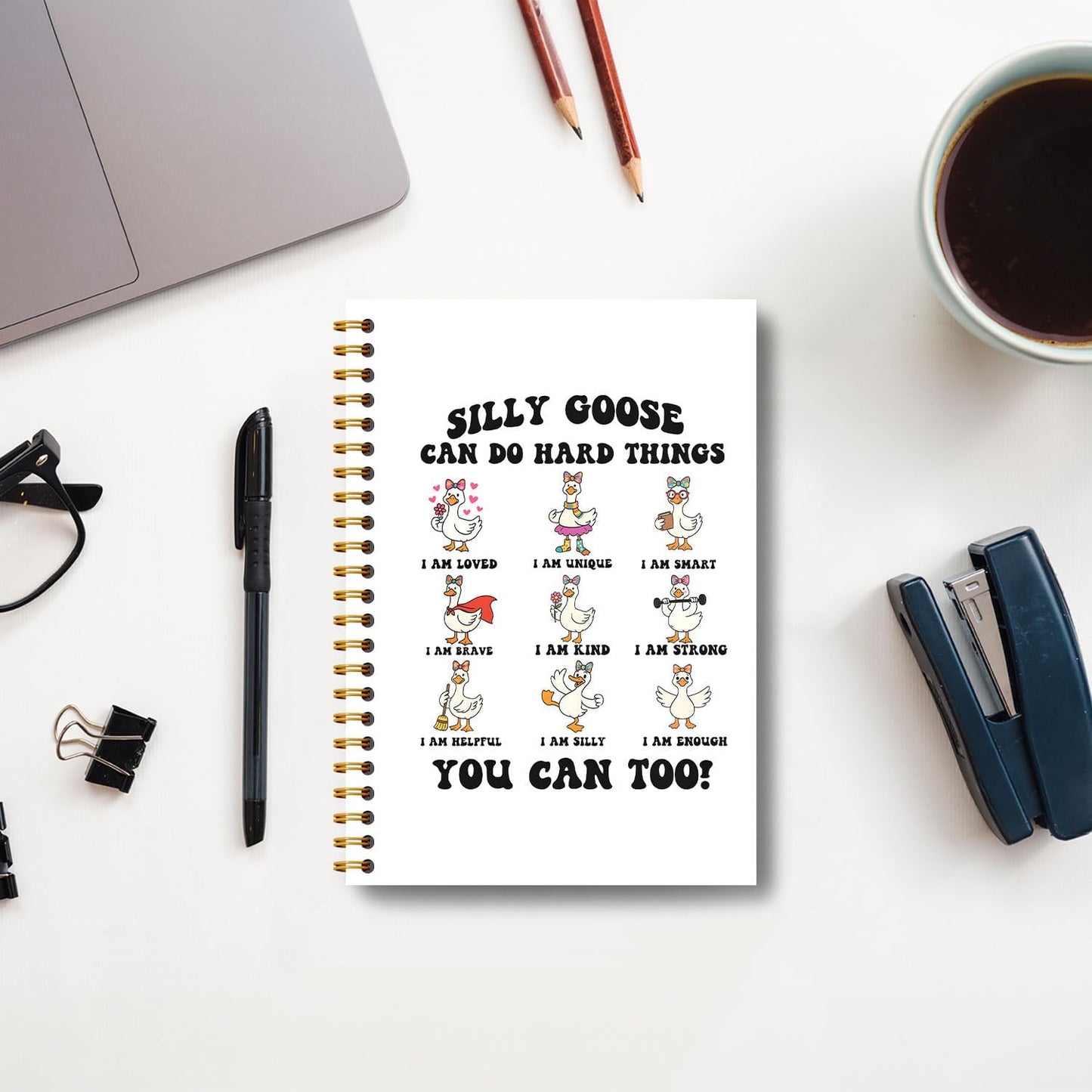 Guymn Coquette Bow Goose Inspirational Notebook, Positive Affirmation Journal for Kids Girls, Goose Can Do Hard Things Motivational Hardcover Spiral Notebooks Journals 5.5x8.3 Inch