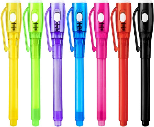 Invisible Ink Pens, Upgraded Spy Invisible Ink Pen with UV Light Magic Marker for Secret Message and Kids Christmas Goodies Bags Toy (7pcs)