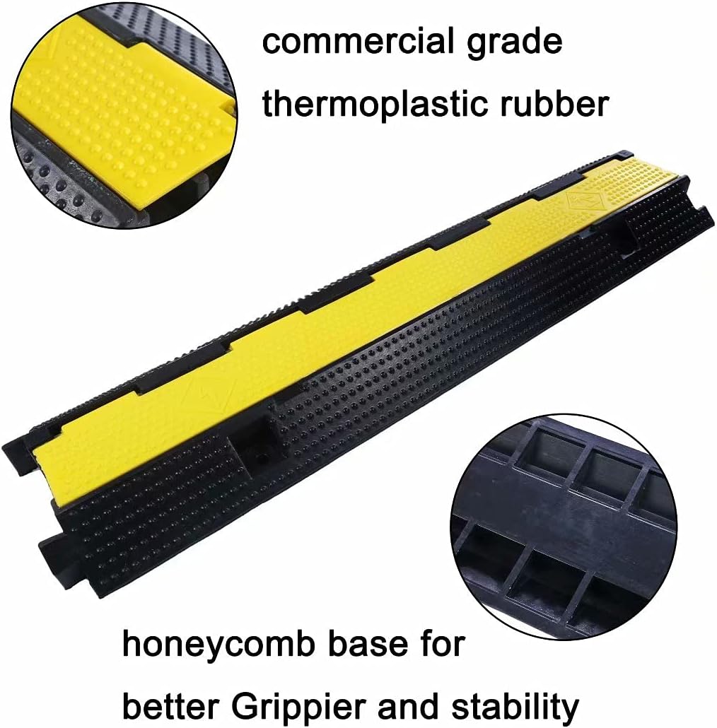 Rubber Cable Ramp Cord Cover Cable Protector Ramps Wire Hose Protective 1 Channel 22000Lbs Load Capacity Traffic Speed Bump for Asphalt Concrete Gravel Driveway Indoor Outdoor, 4 Pack