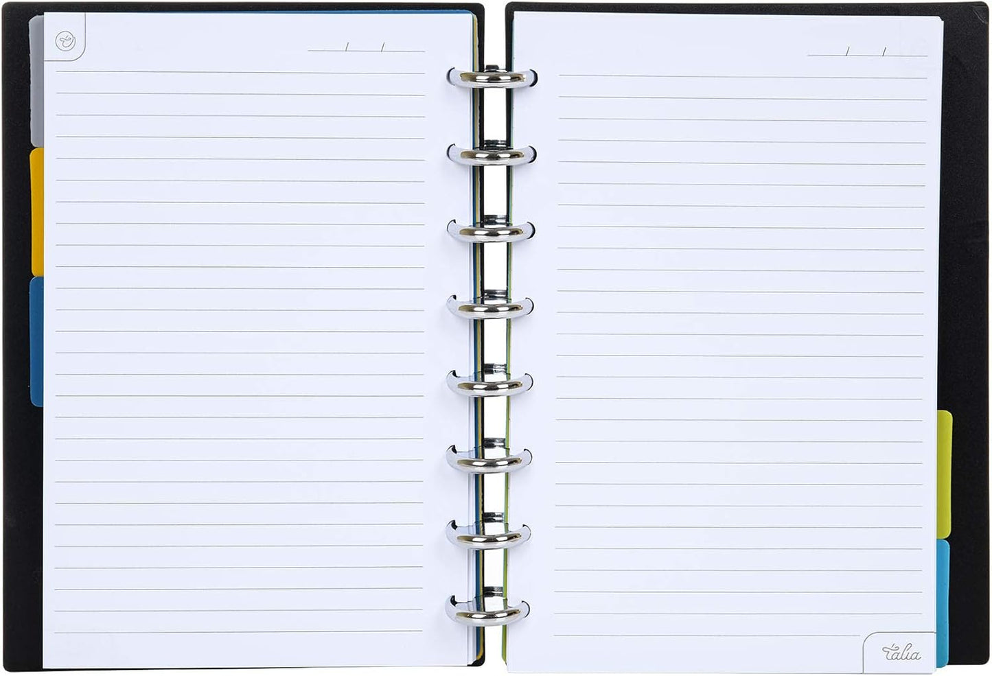 Talia Discbound Notebooks, Planner, Customizable, (yBlack w/Silver Discs, Junior (5.5in x 8.5in))