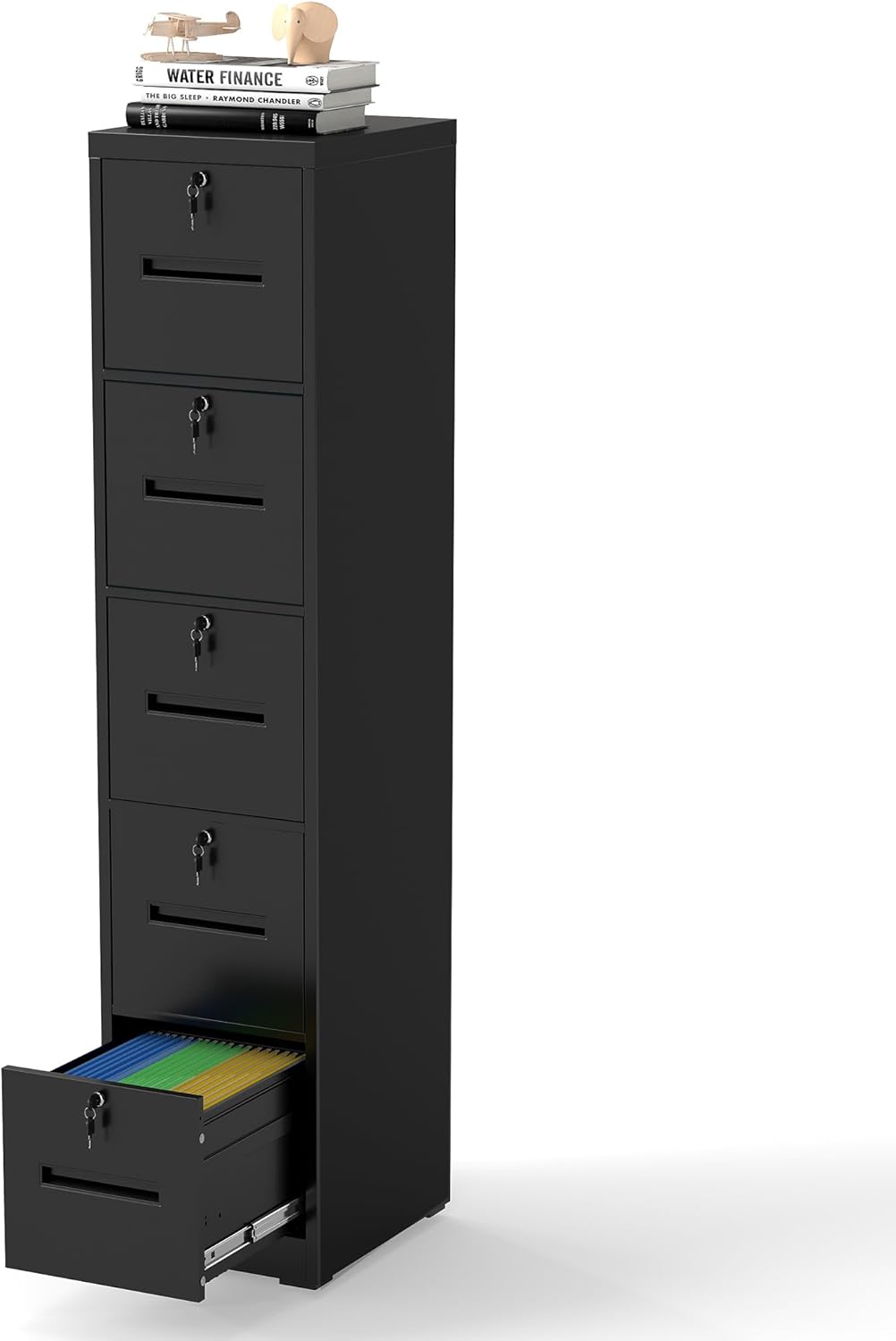 File Cabinet 5 Drawer with Lock, Vertical Filing Cabinets for Home Office, Metal Steel Storage Cabinet for Letter/Legal Size File, Assembly Required(Black)