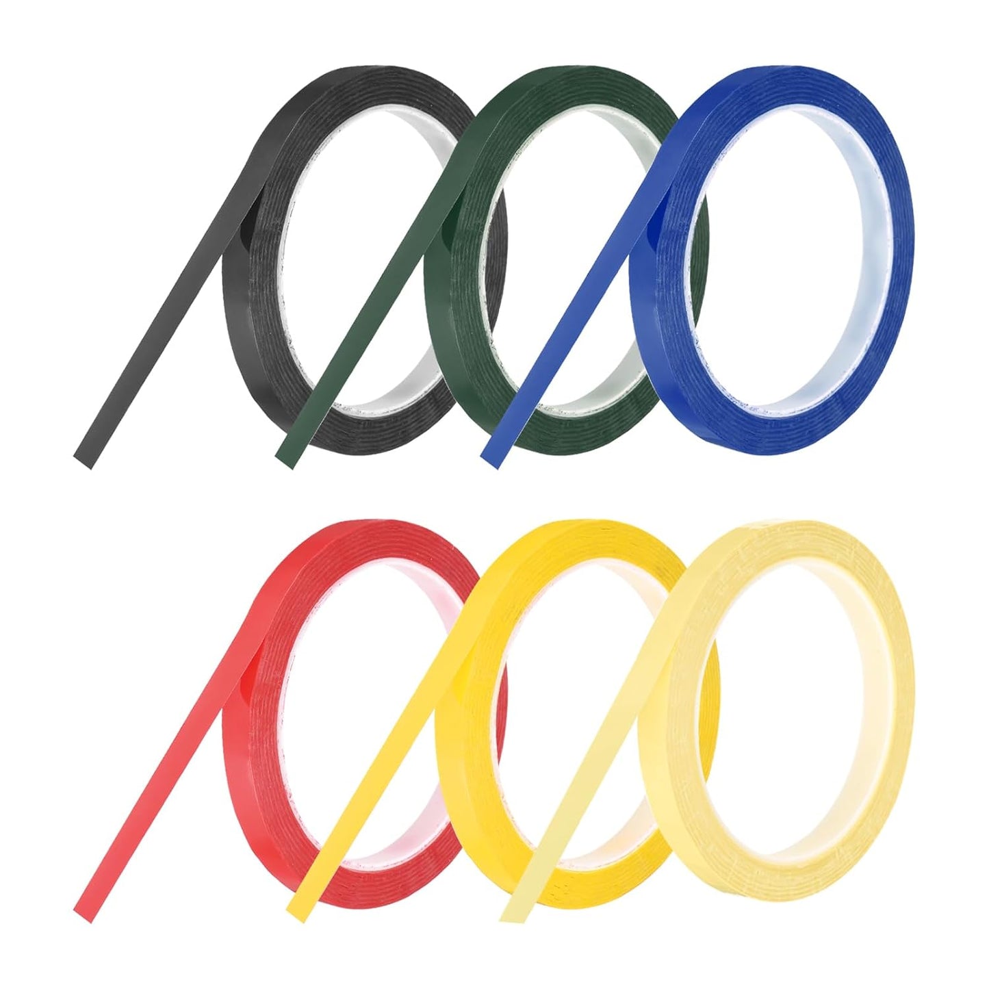 MECCANIXITY 6 Rolls Whiteboard Tape Graphic Chart Tape 10mm 54.7 Yard Art Tape Thin Pinstripe Tape Masking Tape for Gift Wrapping Craft Supplies, Red, Green, Blue, Yellow, Black, Light Yellow