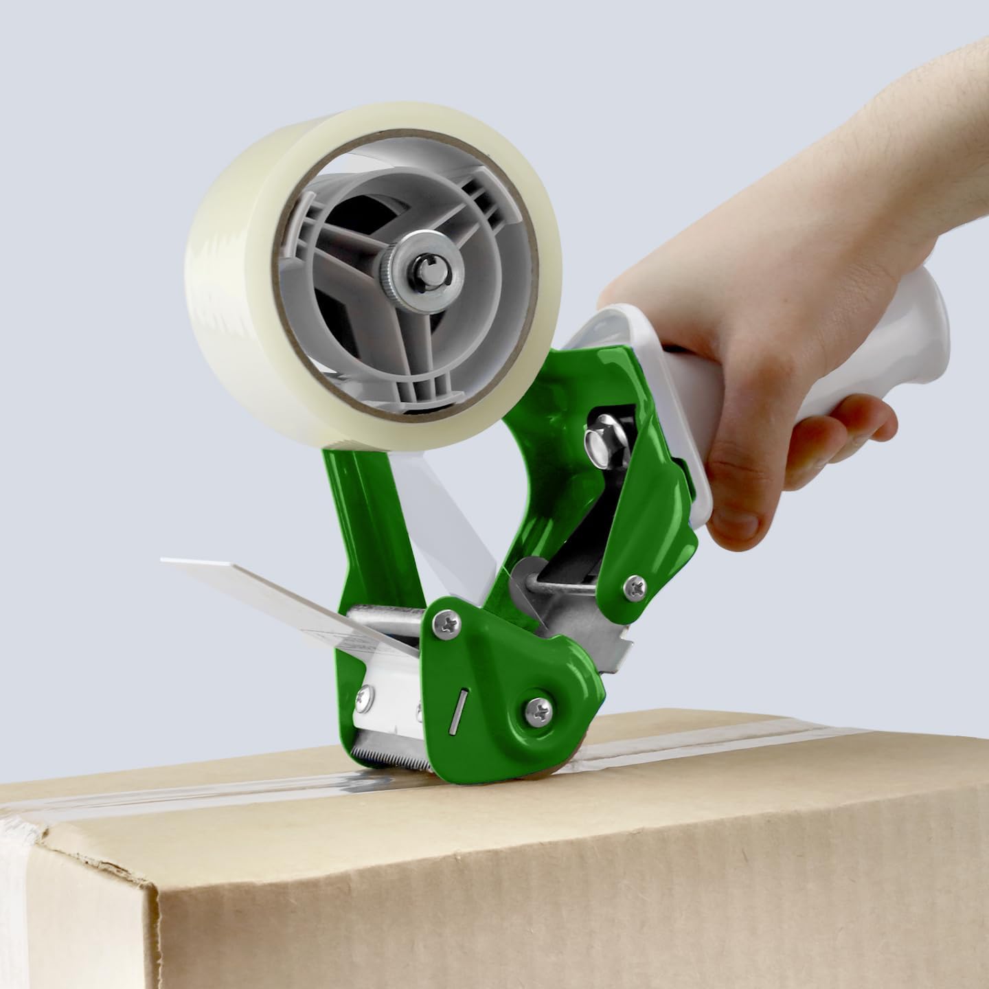 Heavy Duty Metal Frame Tape Gun - 3" Core with Special Ergonomic Handle - Packing Tape Dispenser with Premium Tempered Steel Blade for 2" Tape Rolls