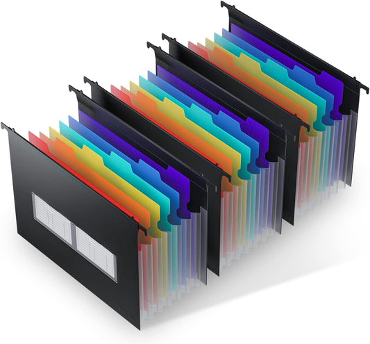 ThinkTex Plastic Expanding Hanging File Folders, 7 Innovative 1.2" Accordian Pockets, Large Capacity, Multi-Color Tabs, Letter Size for Filing Cabinet - 3 Packs