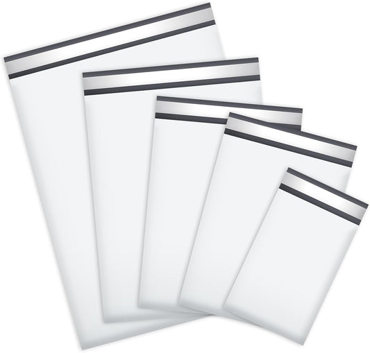 UCGOU 60 Pack White Poly Mailers Variety Size Pack, 6x9 Inch & 9x12 Inch & 10x13 Inch & 12x15.5 Inch & 14.5x19 Inch, 12 PCS Each Bag, Self-sealing Adhesive Mailers Assorted Sizes for Small Business