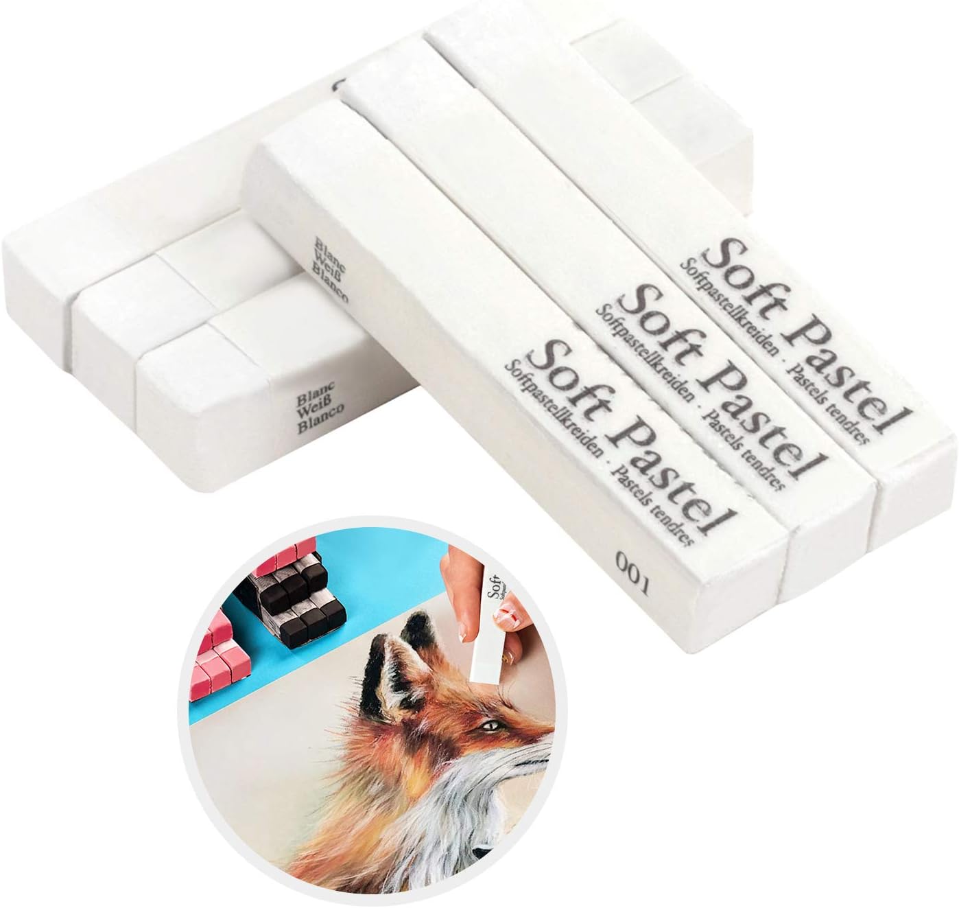 6pcs Soft Pastels Set Artist Grade Square Chalk Pencils Drawing Pastel Stick Painting Sketching Tool for Kids Students Artists Beginners (White)