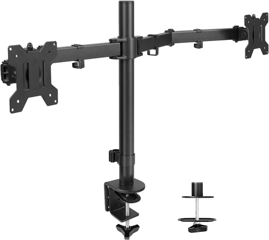 VIVO Dual Monitor Desk Mount, Heavy Duty Fully Adjustable Stand, Fits 2 LCD LED Screens up to 32 inches and 22 lbs Each, Black, STAND-V032