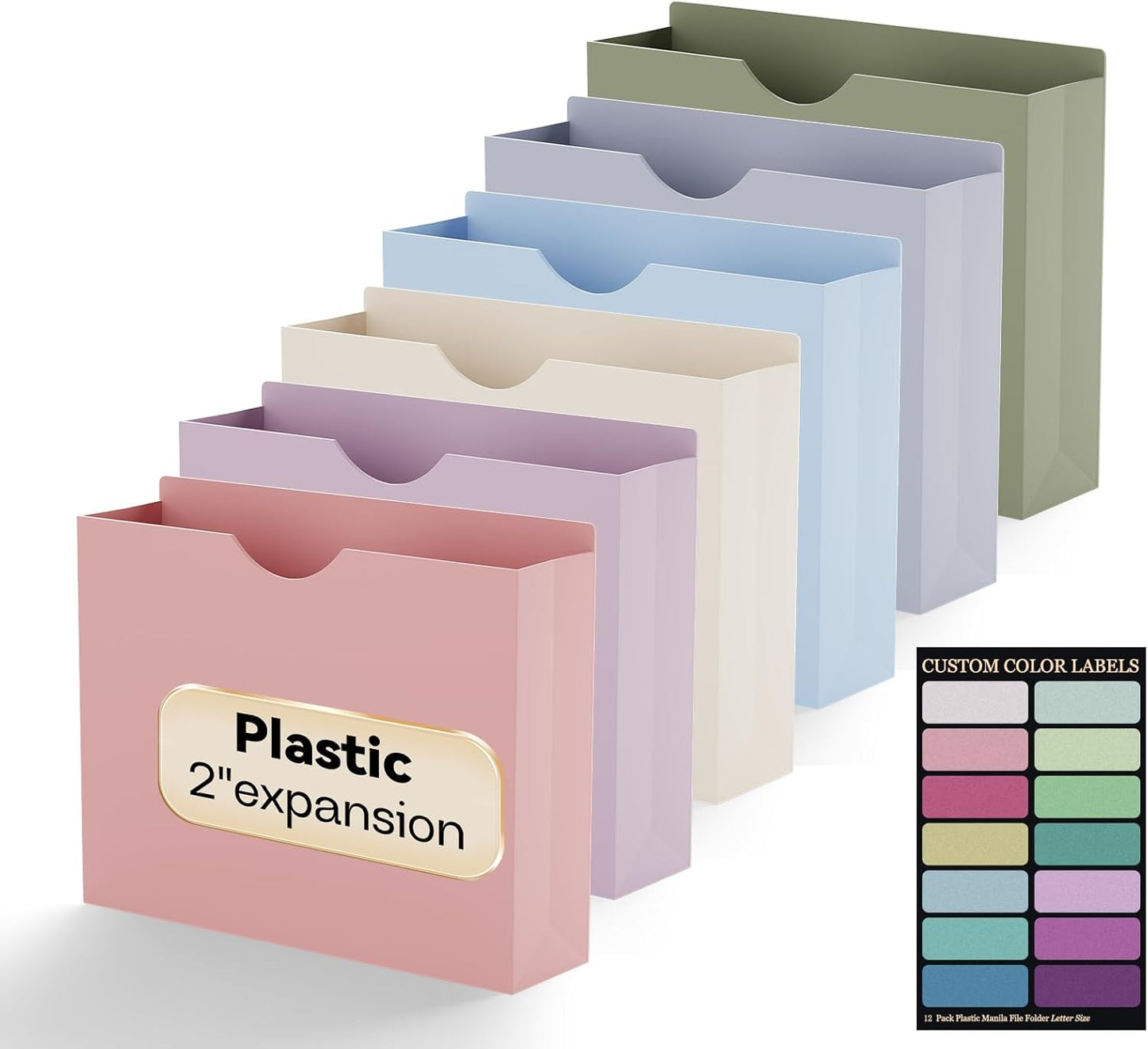 Plastic File Jackets Letter Size,Upgrade Color,12 Pack Manilla Pocket Folders,2 Inch Expanding File Folde for Documents,Heavy Duty Expansion Pocket Files with Straight Cut Tabs,Morandi Color